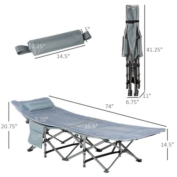 Lit de camp pliant avec matelas et oreiller, gris foncé