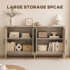 Sideboard Buffet, Storage Cabinet with Barn Door and Adjustable Shelf, TV Stand for TVs up to 65 Inches, Light Gray