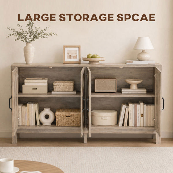 Sideboard Buffet, Storage Cabinet with Barn Door and Adjustable Shelf, TV Stand for TVs up to 65 Inches, Light Gray