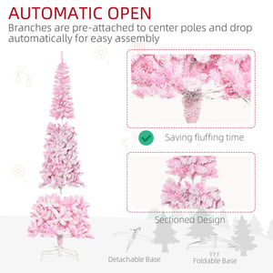 Sapin de Noël artificiel pré-éclairé de 7,5 pieds en forme de crayon rose et blanc