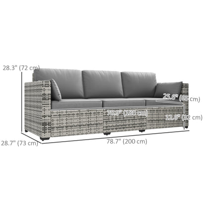 Outsunny 3 Seater Outdoor Sofa with Cushions, Synthetic Rattan Garden Sofa with Cushions, Ideal for Garden and Poolside, Grey