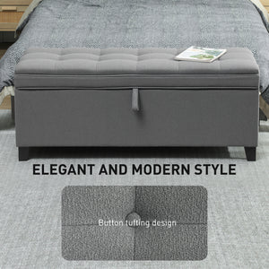 Banc ottoman de rangement, repose-pieds avec charnières de sécurité, en lin, gris foncé