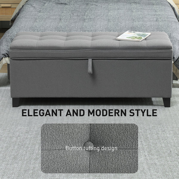 Banc ottoman de rangement, repose-pieds avec charnières de sécurité, en lin, gris foncé