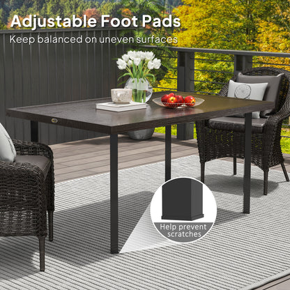 Outsunny Outdoor Dining Table with 5.3cm Umbrella Hole, Steel Patio Table for 6 People, Dark Brown