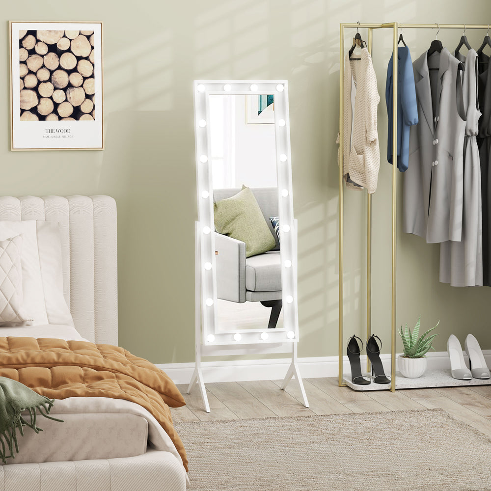 Miroir sur pied avec éclairage et angles réglables, 152 x 45 cm, blanc