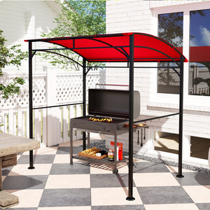 Abri pour barbecue avec structure en acier et crochets, rouge bordeaux