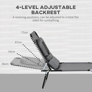 Lot de 2 chaises longues d'extérieur réglables avec trou pour le visage, siège inclinable pour bronzage, gris