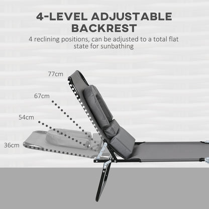 Lot de 2 chaises longues d'extérieur réglables avec trou pour le visage, siège inclinable pour bronzage, gris