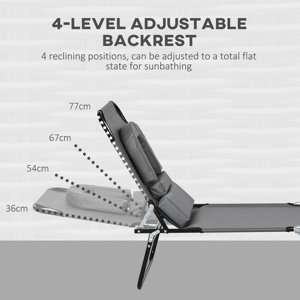 Lot de 2 chaises longues d'extérieur réglables avec trou pour le visage, siège inclinable pour bronzage, gris