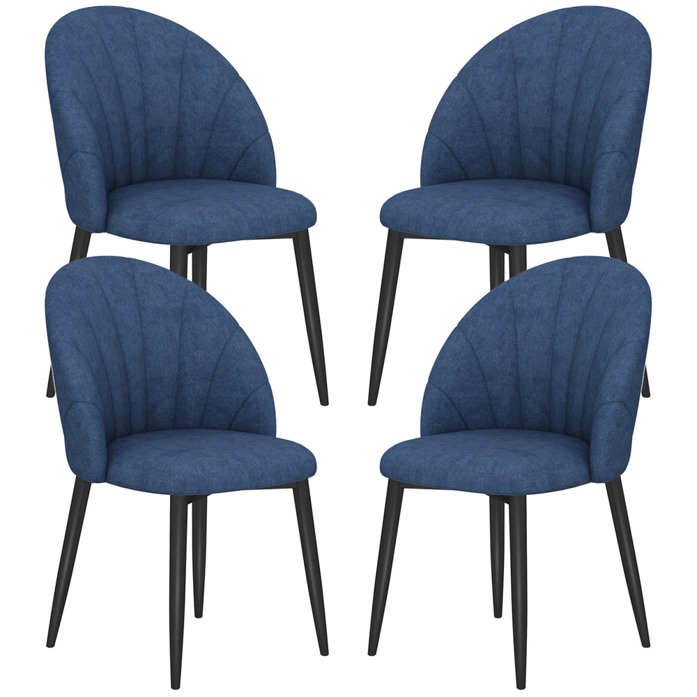Set of 4 modern upholstered chairs with metal legs, blue