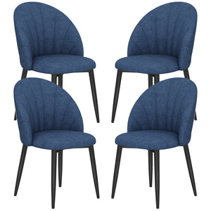 Set of 4 modern upholstered chairs with metal legs, blue