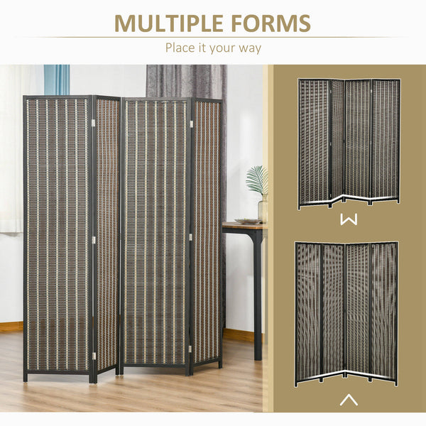 Cloison de séparation à 4 panneaux portable et pliable, marron