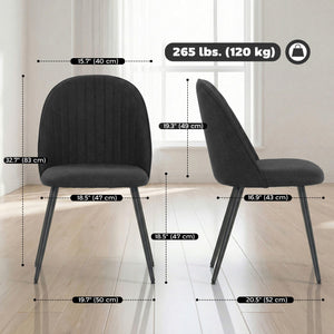 Set of 4 modern dining chairs with metal legs, shell back, and upholstered seat, black.