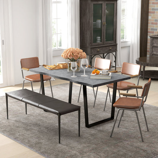 HOMCOM 63" Kitchen Table, Industrial Dining Table with Wavy Edge Top and Steel Legs, Seats up to 6, Cement Grey