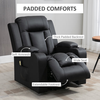 Fauteuil releveur électrique, fauteuil inclinable en cuir PU avec repose-pieds, télécommande, poches latérales et porte-gobelets, noir