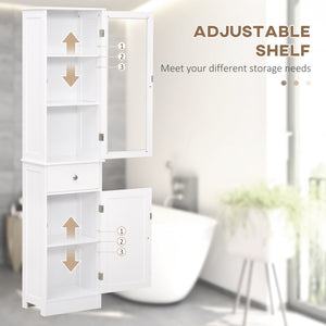 Tall Bathroom Cabinet with Drawers, 2 Doors, and Adjustable Shelves, White