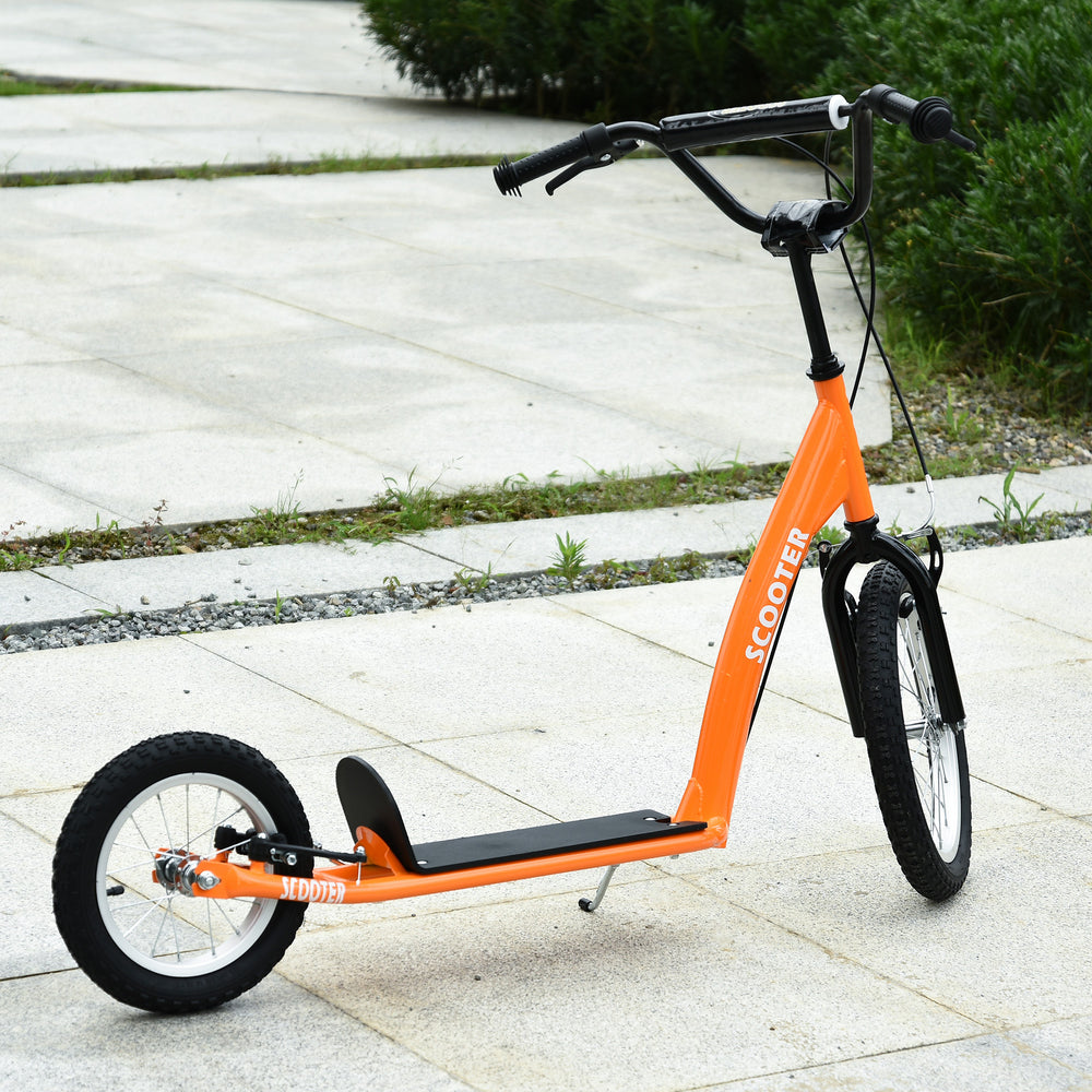 Trottinette avec guidon réglable, double frein, roues gonflables, orange
