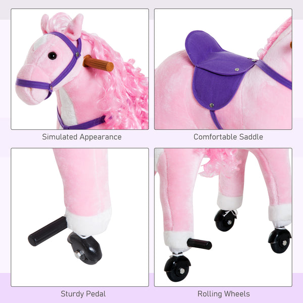 Rocking horse for toddlers 3 years old, with sound and wheel, pink