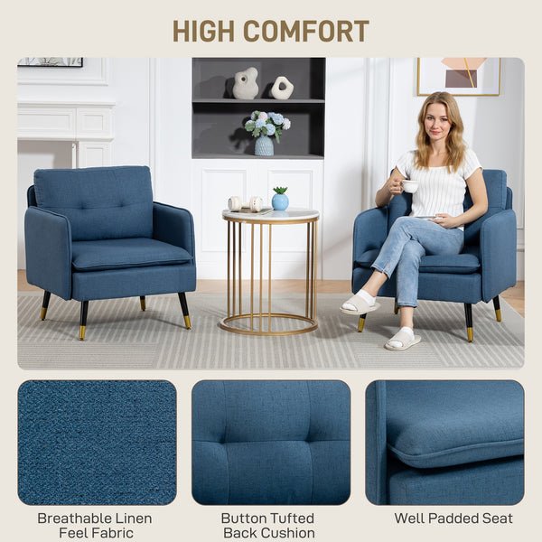 Ensemble de 2 fauteuils d'appoint rembourrés avec dossier capitonné et pieds en acier