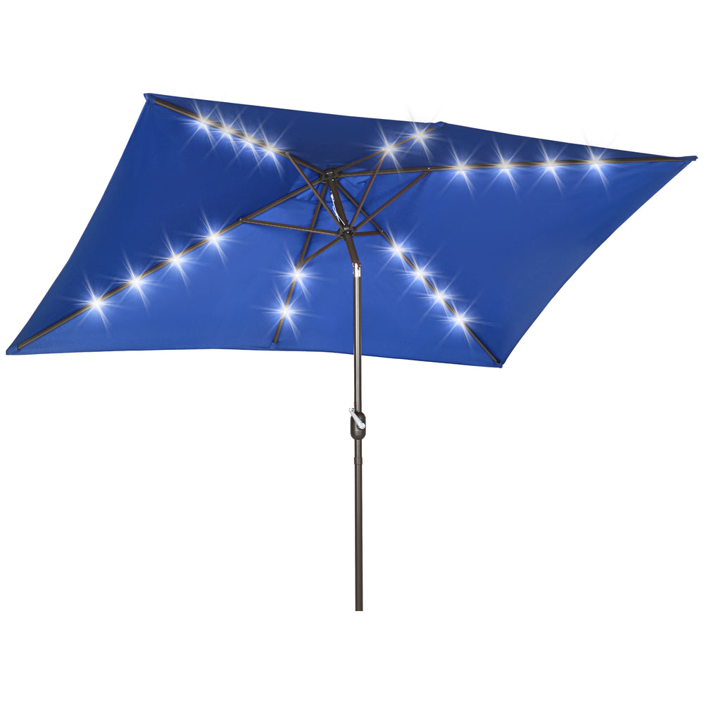 Parasol de terrasse rectangulaire 2 x 3 m, inclinable et solaire, en aluminium, avec manivelle et LED (bleu foncé)