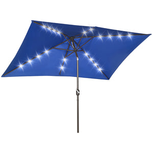 Parasol de terrasse rectangulaire 2 x 3 m, inclinable et solaire, en aluminium, avec manivelle et LED (bleu foncé)
