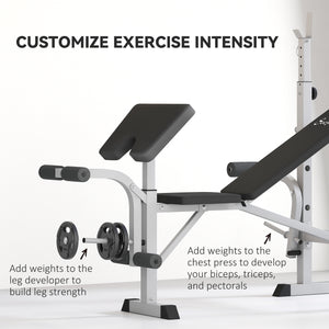 Banc de musculation réglable avec support à squat ,développement des jambes et rangement des poids, gris