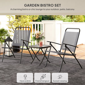 Ensemble bistro pliant avec chaises à dossier réglable et table à plateau en verre, gris