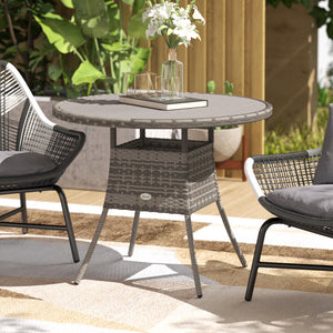 35.4" Outdoor Wicker Dining Table, PE Rattan Patio Furniture with Wood-plastic Composite Top, Grey