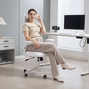 Mesh Office Chair with Adjustable Headrest, 4D Lumbar Support, Flip-up Armrests, White