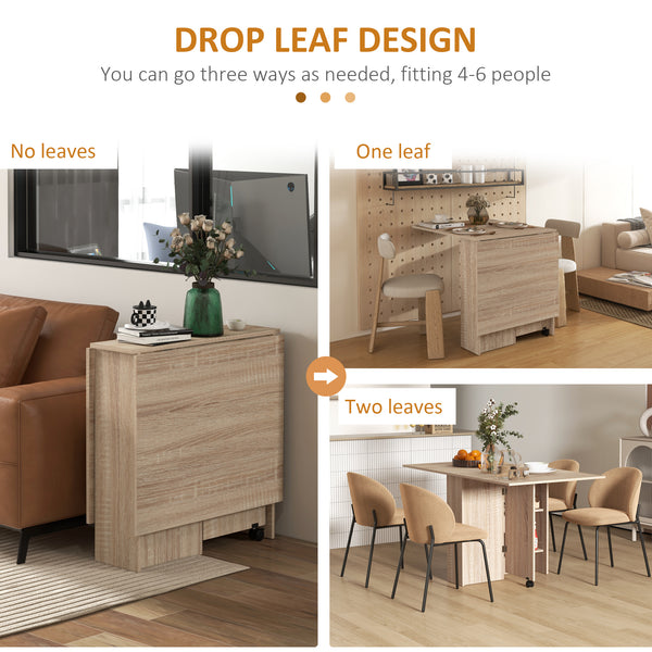 Table pliante pliable avec étagères à 2 niveaux et roulettes, bois naturel