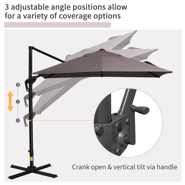 Parasol déporté carréde 8 pieds avec base en croix, marron clair