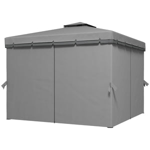 10' x 10' 2-Tier Outdoor Gazebo Canopy Tent with Zippered Mesh Sidewalls, Aluminum Frame for Patio, Backyard Light Gray