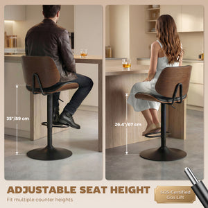 Ensemble de 2 tabourets de bar, pivotants, avec dossier, hauteur réglable, noirs