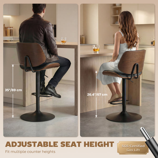 Ensemble de 2 tabourets de bar, pivotants, avec dossier, hauteur réglable, noirs