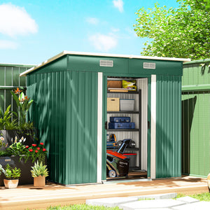 Abri de jardin en métal, 2,13 m x 1,22 m, verrouillable, vert.