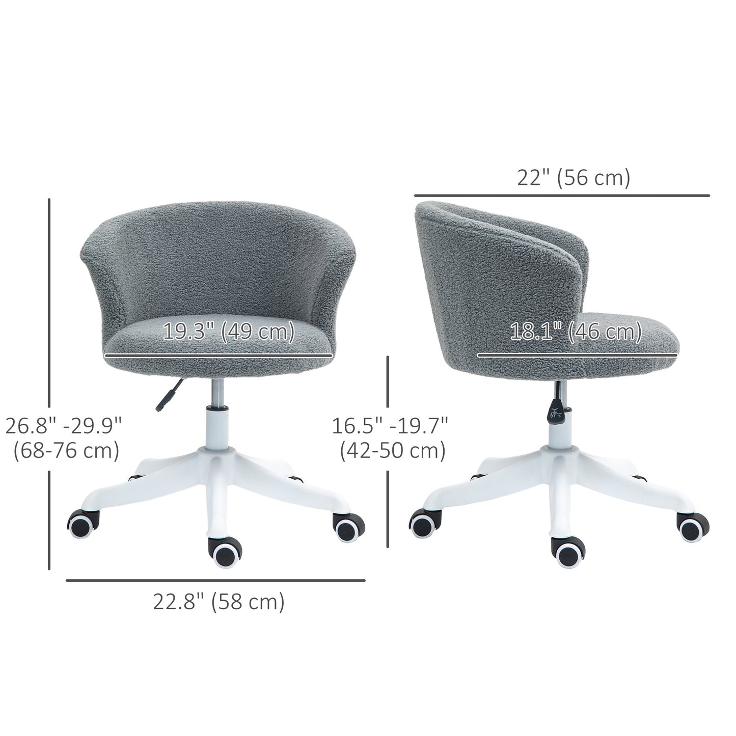 Soft office chair, adjustable height, swivel casters, mid-back, gray