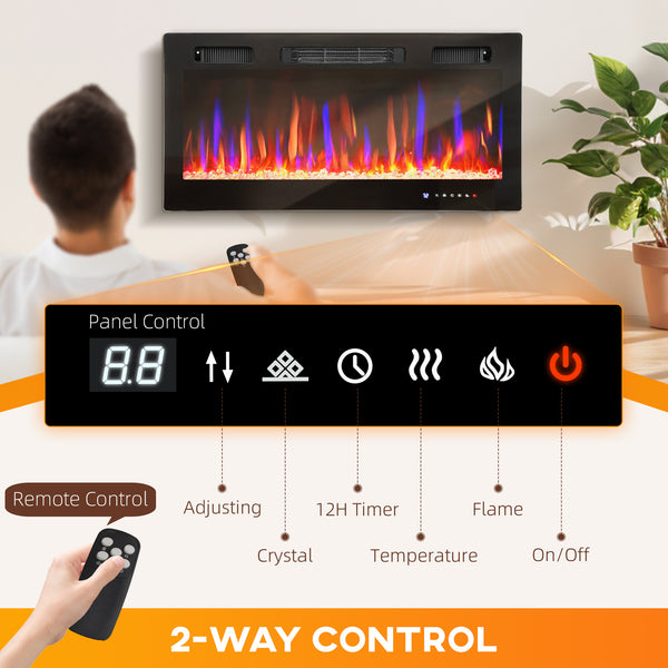 Cheminée électrique 1500W mince de 91 cm avec mode éco et interrupteur automatique