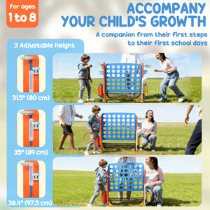 Jeu 4 en 1 Jumbo Connect 4 pour enfants avec basket-ball, lancer d'anneaux et golf