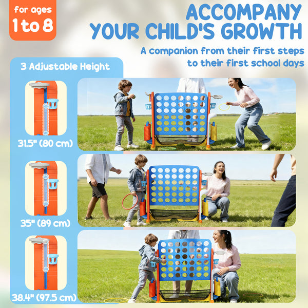 Jeu 4 en 1 Jumbo Connect 4 pour enfants avec basket-ball, lancer d'anneaux et golf
