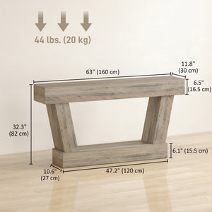 Vintage console table with open shelf for living room, light brown