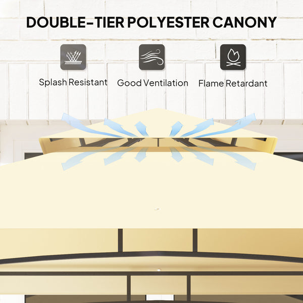 Gazebo pour barbecue avec 2 étagères latérales et crochets, beige