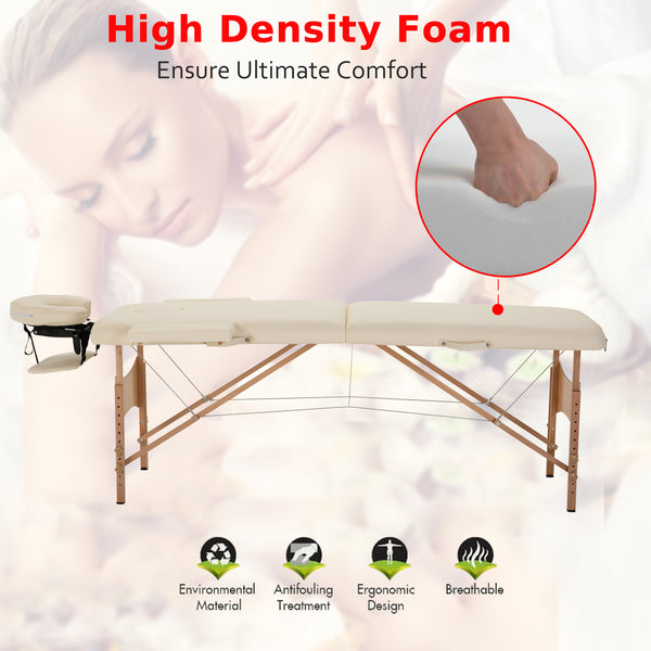Height Adjustable Professional Salon Spa Facial Couch Bed, Portable Folding Massage Table, Beige