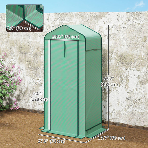 Mini greenhouse with mosquito net roof and roll-up zip door, green