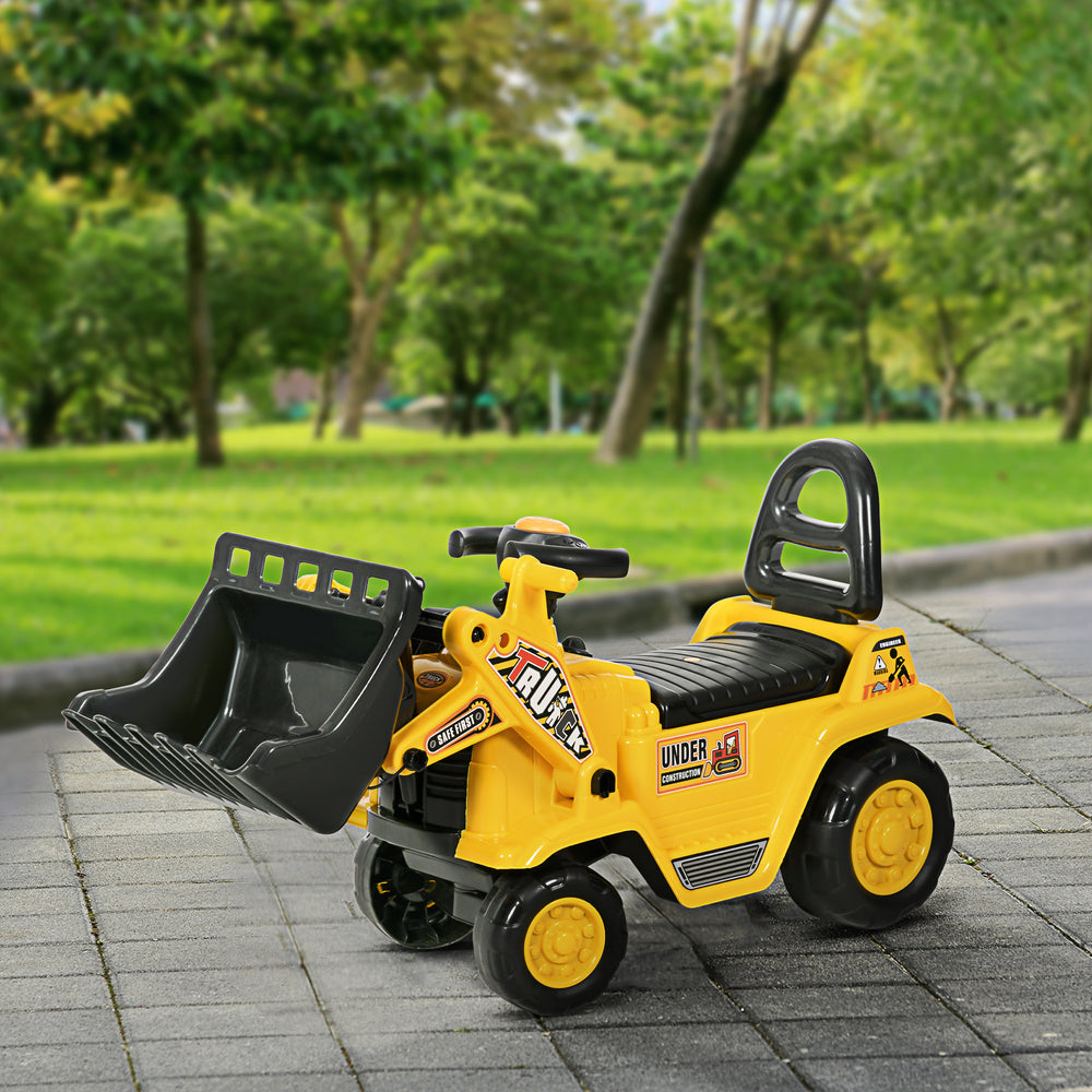 Forklift bulldozer with horn, steering wheel, storage, yellow
