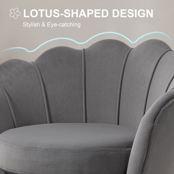Fauteuil d'appoint lotus en tissu velours avec pieds en métal doré, gris