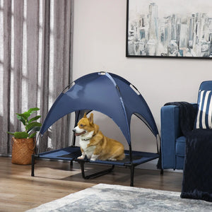 Lit surélevé pour chien avec auvent, bleu foncé