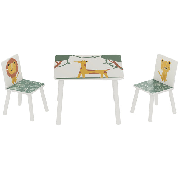 Ensemble table et chaises 3 pièces pour enfants, motif animalier