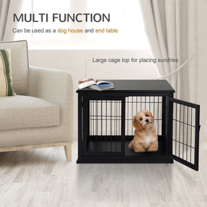 Cage pour chien en bois de 26 pouces avec double porte, noire