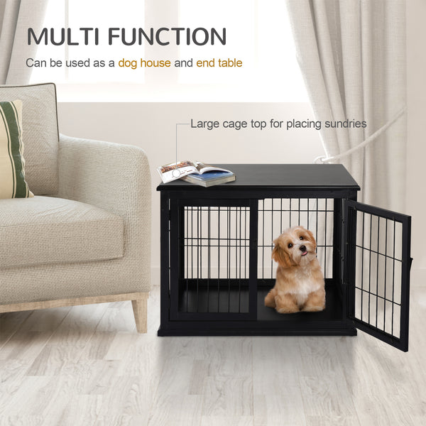 Cage pour chien en bois de 26 pouces avec double porte, noire