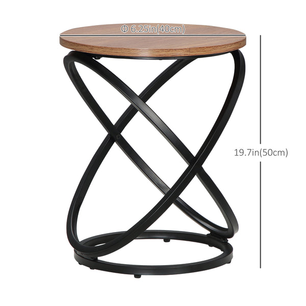 Table d'appoint industrielle avec plateau rond, cadre en acier, marron clair